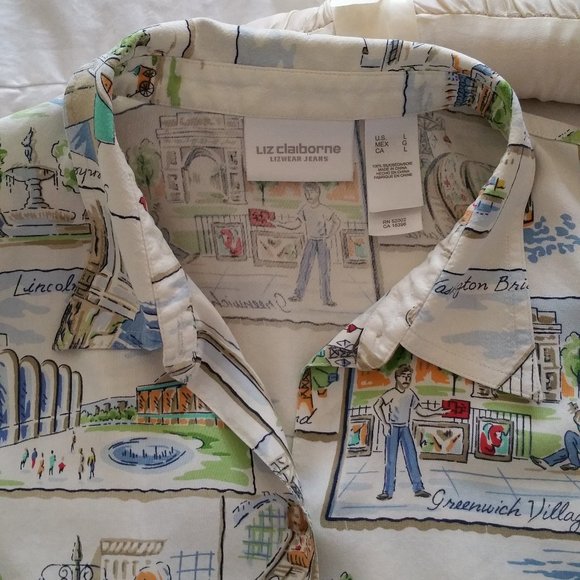 Liz Claiborne Ivory Silk Print Shirt Lizwear Jeans - Picture 8 of 8